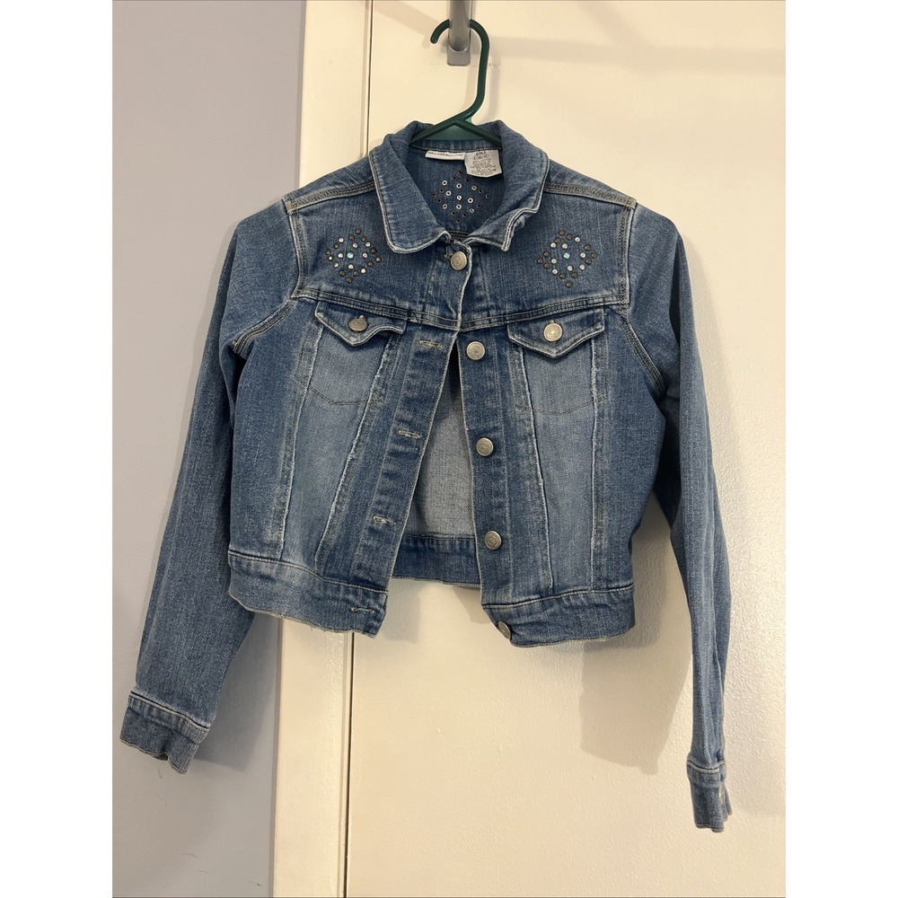 Girls 10 Mary Kate & Ashley DENIM Jean Jacket Embroidered Boho Style Gems Y2K